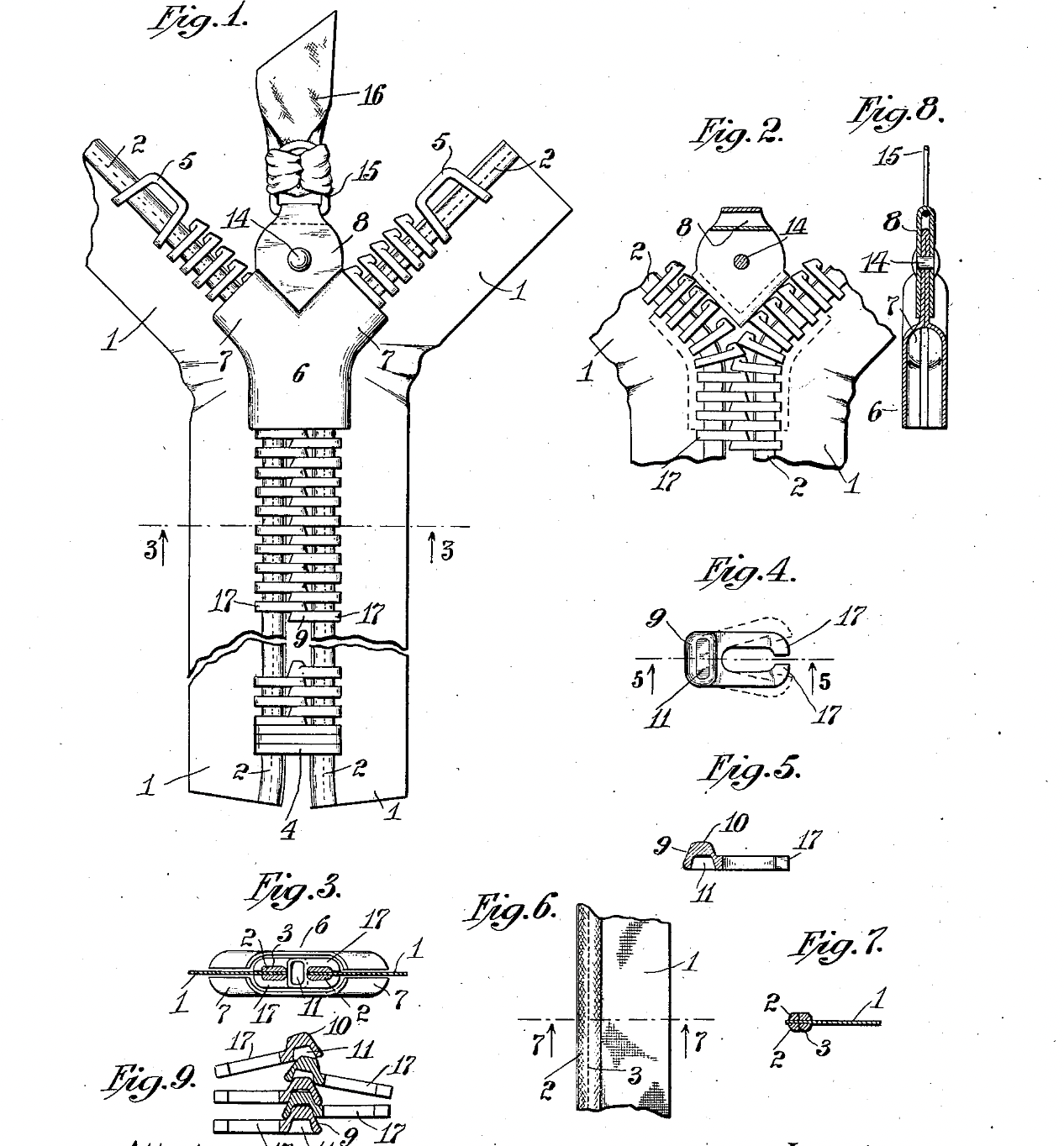 A diagram from Sundback's Separable Fastener patent.